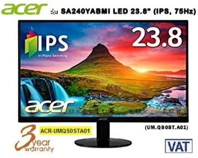 MONITOR (จอมอนิเตอร์) ACER LED 23.8” SA240YABMI(IPS, 75Hz) ACR-UMQS0STA01(UM.QS0ST.A01) - รับประกันสินค้า 3 ปี