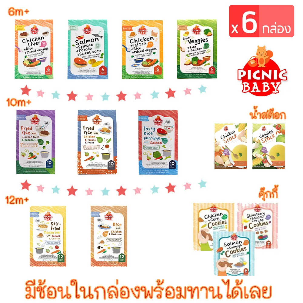 Picnic Baby ปิคนิค เบบี้ (6 กล่อง) Baby Food - Ready to eat 6m+ อาหารเสริมสำหรับเด็ก อาหารเด็ก อาหารเสริมเด็ก พร้อมทาน ขนมพกพา ขนมเด็ก 6 เดือนถึง 3 ปี