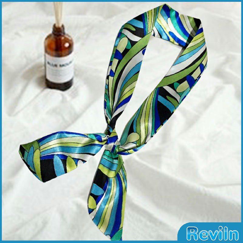 Reviln ริบบิ้นผูกกระเป๋า พิมพ์ลาย ขนาดเล็ก สําหรับผู้หญิง ขนาด 85x4 ซม. Silk scarf