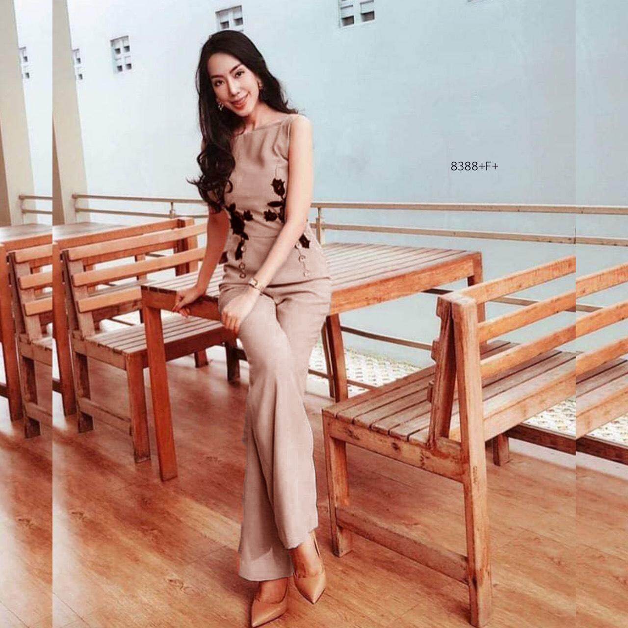 J8388 Jumpsuit จั้มสูท แขนกุด แต่งลูกไม้อก