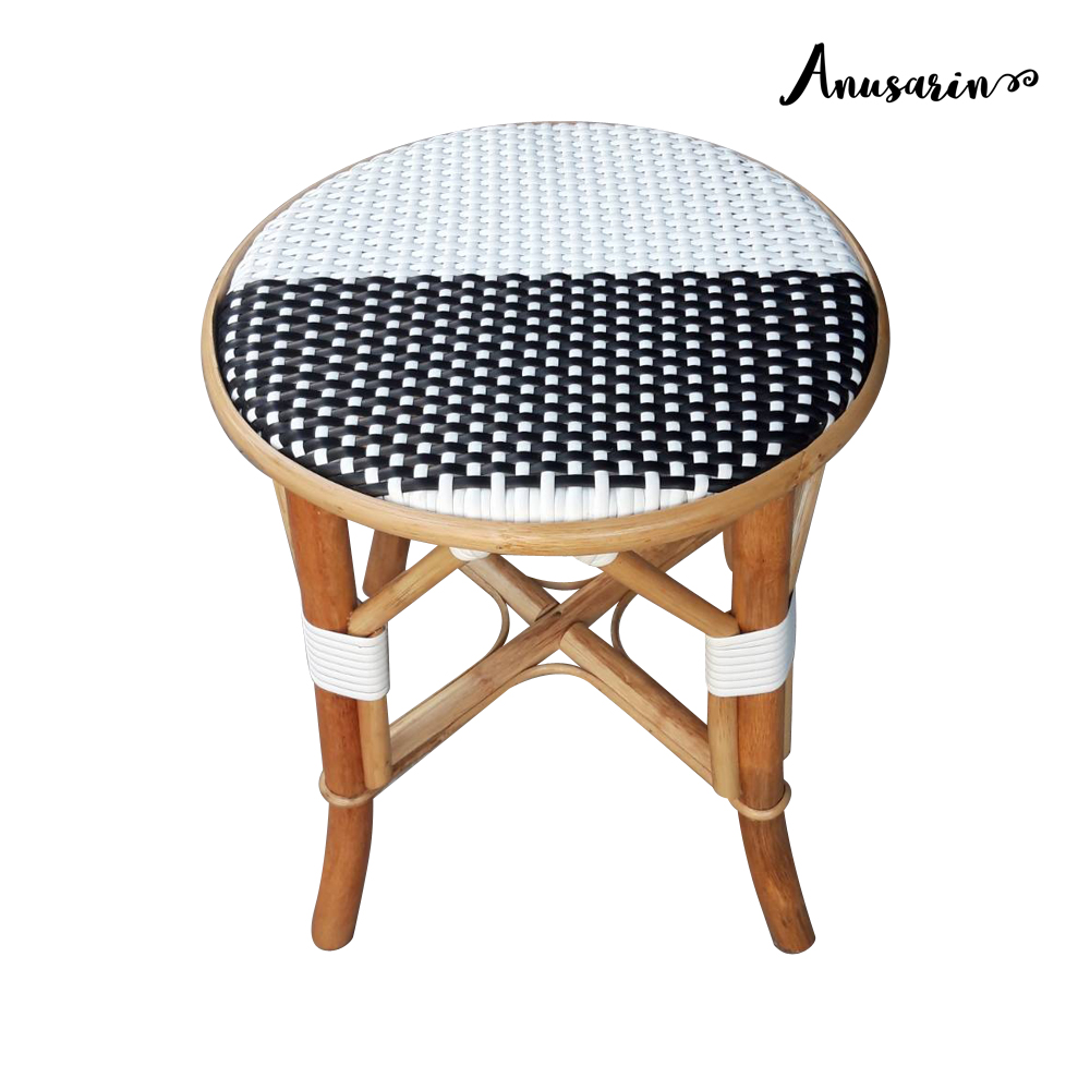 Anusarin Paris Cafe Series Black & White Stool 40x48 cm Night Table Stool Rattan Structure woven with PE Rattan in Black&White ราคา 2,200 บาท*ส่งฟรี