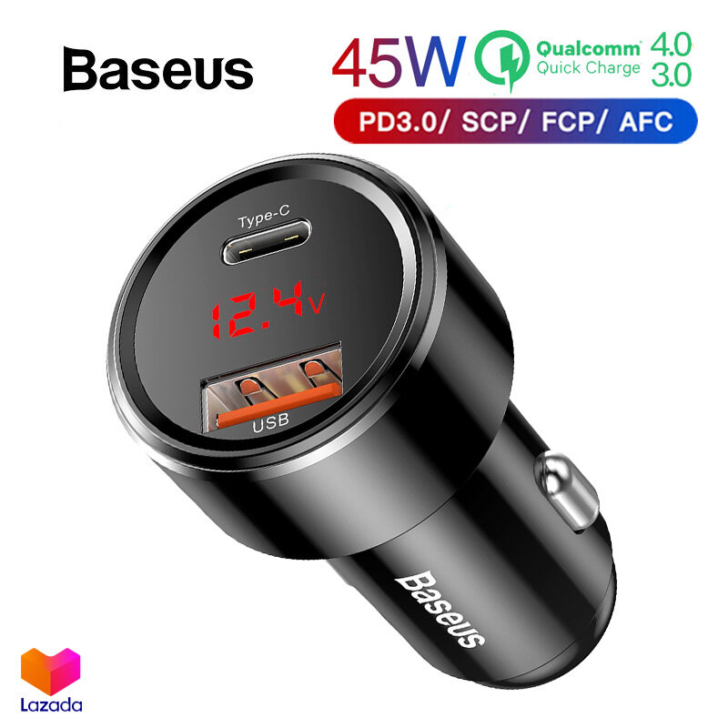 Baseus ที่ชาร์จในรถ 6A 45W Quick Charge 4.0 + QC3.0 + PD3.0 + HW Super Charger สำหรับ Huawei Xiaomi One Plus iPhone รุ่น BS-C20A