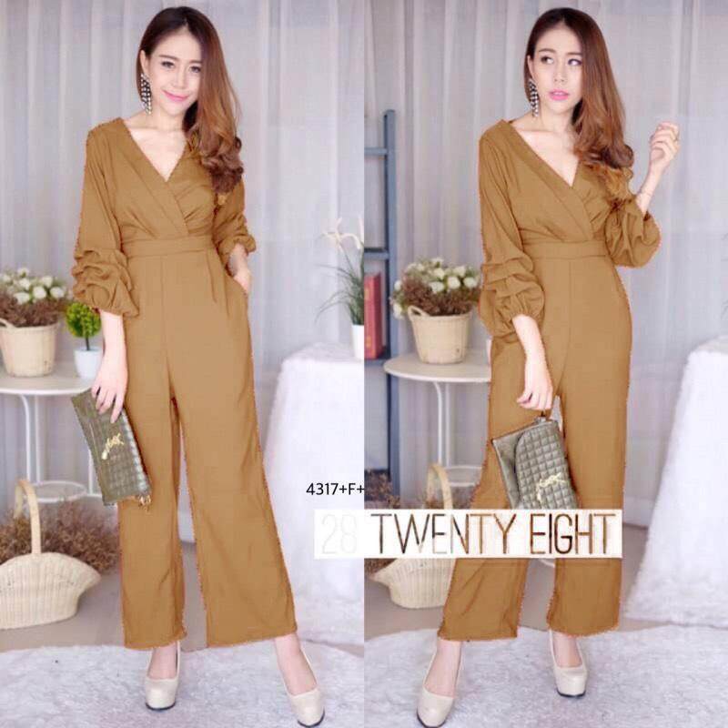 J4317 Jumpsuit จั๊มสูท แขนแต่งเรเยอร์ ขายาว