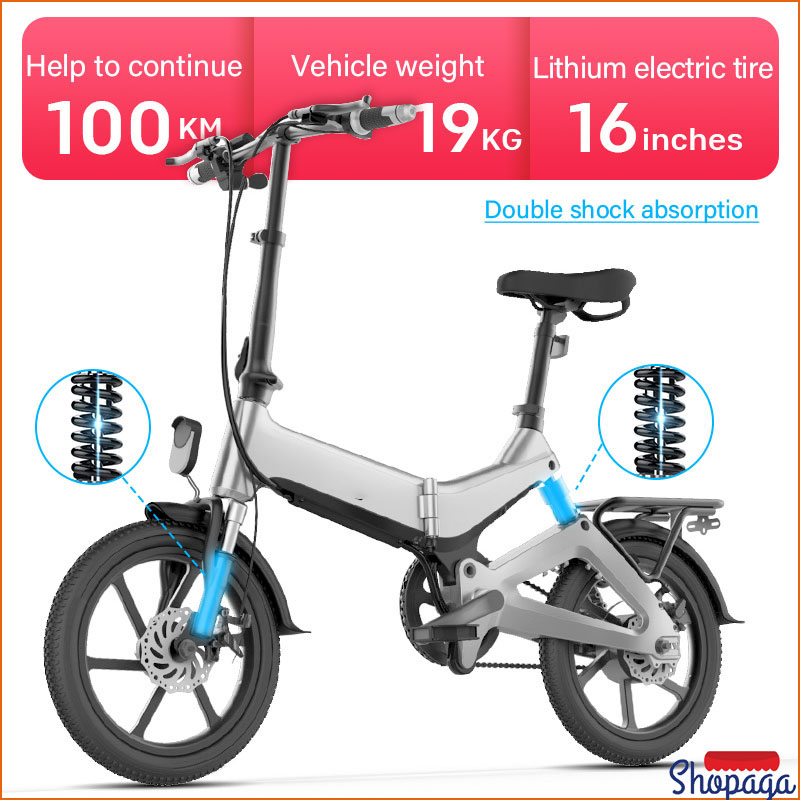 Electric bicycle 100กิโลเมตร รถจักรยานไฟฟ้าNAKXUS16นิ้ว จักรยานพับ โช้คอัพด้านหน้าและด้านหลัง foldable mini 16 inches