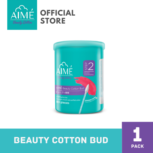 AIME Beauty Cotton Bud 80sticks, เอเม่ คอตตอนบัตหัวเล็ก ก้านกระดาษนำเข้าจากญี่ปุ่น (1กล่อง) (80ก้าน/กล่อง)
