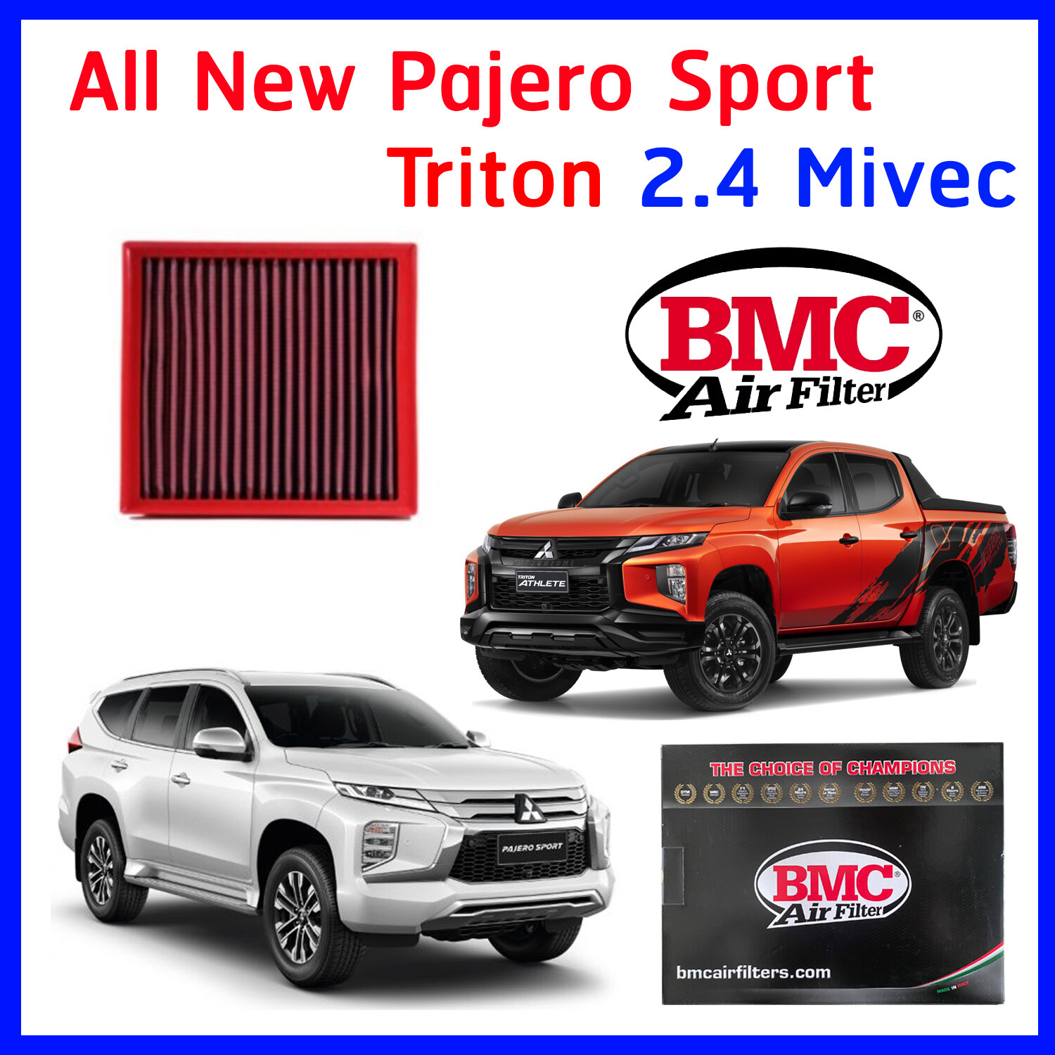 กรองอากาศ BMC Air filter Mitsubishi All New Pajero Sport Triton 2.4 แทนของเดิม Made in Italy แท้ มิทซูบิชิ ออลนิว ปาเจโร่ สปอท ไทรทัน