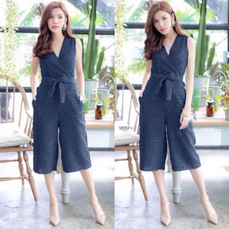 SS1895 Jumpsuit ทรง 5 ส่วน คอวีไขว้