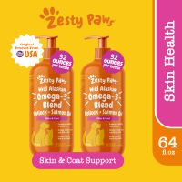 Zesty Paws Pure Wild Alaskan Salmon Oil [Omega-3 Fatty Acids with EPA & DHA] สำหรับผิวพรรณสุนัขและแมว (32ออนซ์ / 946มิลลิลิตร) (หมดอายุ:10 2026) [ช่วยบำรุงความชุ่มชื้นของผิวเหมาะสำหรับอาหารแห้งและเปียก]