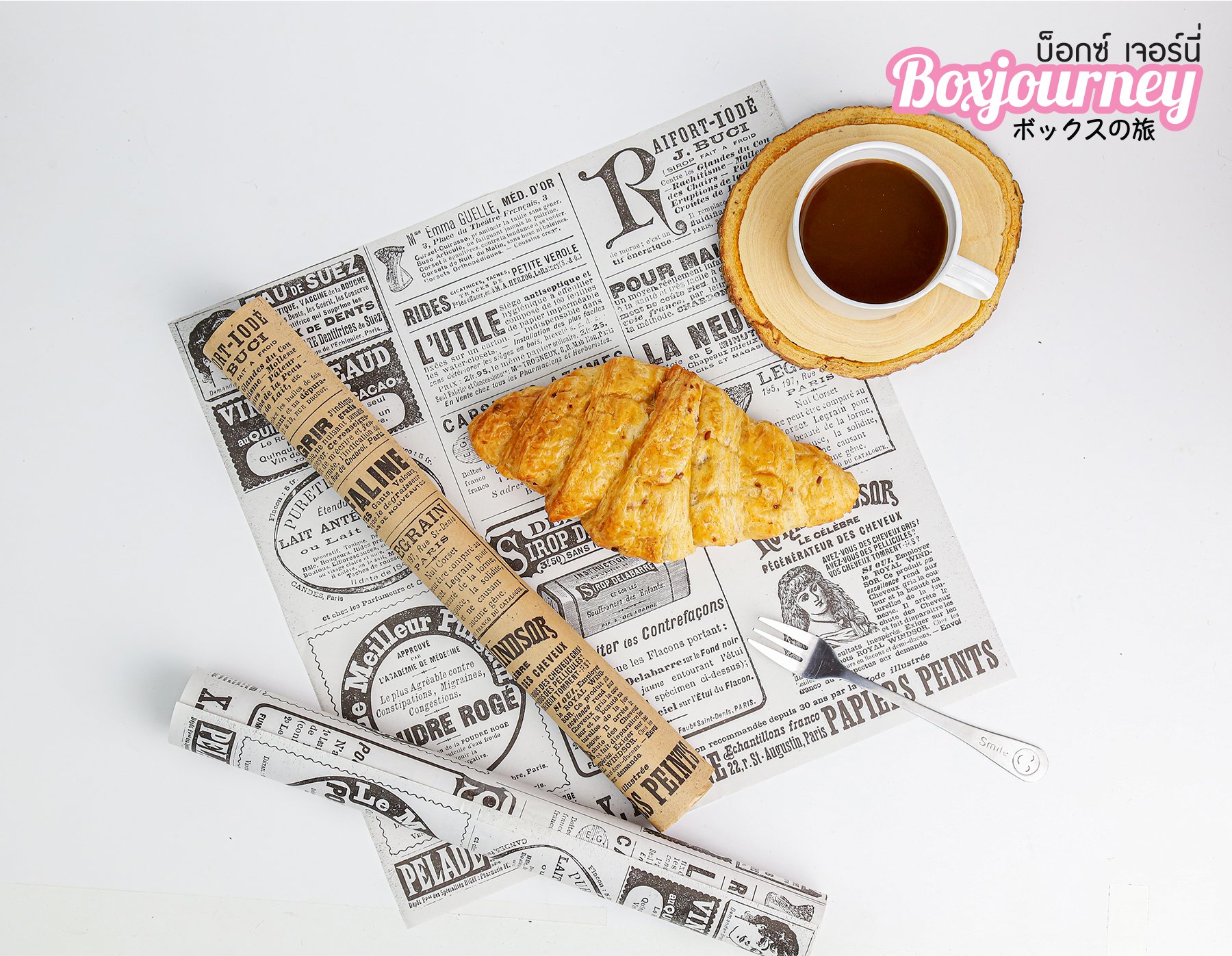 Boxjourney กระดาษห่อแฮมเบอเกอร์ 12x12 นิ้ว ลายหนังสือพิมพ์ สีขาว (เคลือบกันซึม) (100 ชิ้น/แพค) ราคา 145 บาท*ส่งฟรี