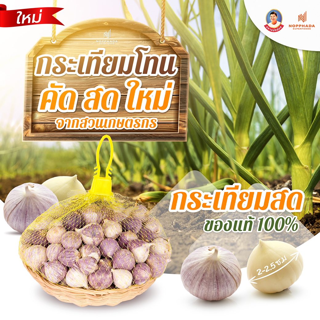 Fresh-tone garlic brand Mother (1 kg bag) white, yellow, crispy, not dry, beautiful, fresh, not high-grade raw materials made of black garlic B-garlic ราคา 169 บาท*ส่งฟรี