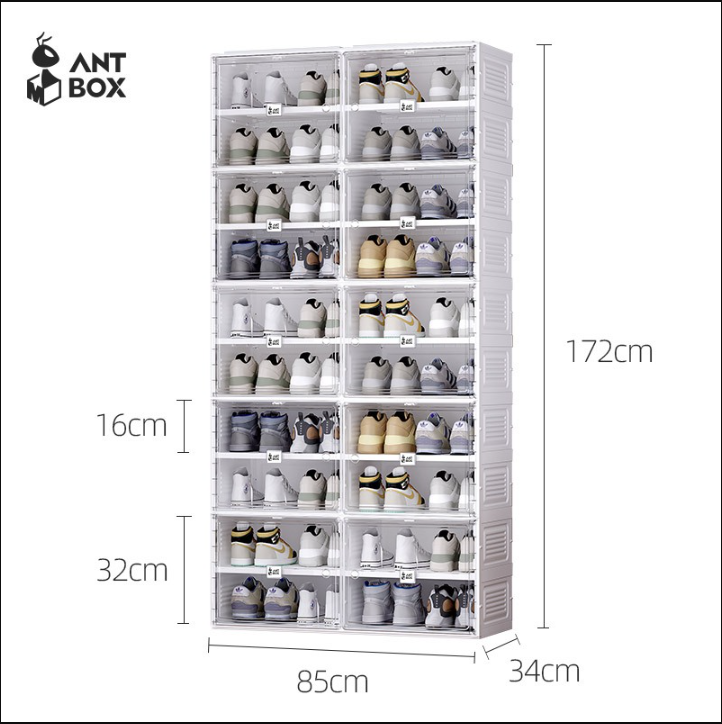 ANTBOX [พร้อมส่ง!!] ขาว ตู้รองเท้า 2 แถว 10 ชั้น 40 คู่ ติดตั้งง่าย ประตูแม่เหล็ก พับเก็บได้ มีหลายช่องเก็บ แข็งแรงทนทาน กันน้ำกันแดด