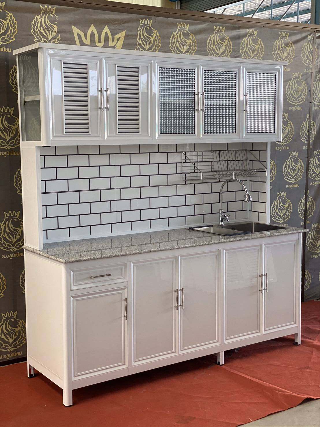 homefurnituer ชุดตู้ครัว 1 หลุม หน้าแกรนิตแท้ ขนาด กว้าง 180 x ลึก 60 x สูง 190 ซม. จัดส่งฟรีกรุงเทพฯและปริมณฑล