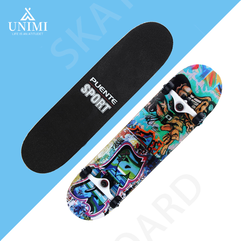 แท้ PUENTE 602 SkateBoard เสก็ตบอร์ด แท้ skateboard ผู้ใหญ่ Four-wheel Double Kick Deck Skateboard -Graffiti