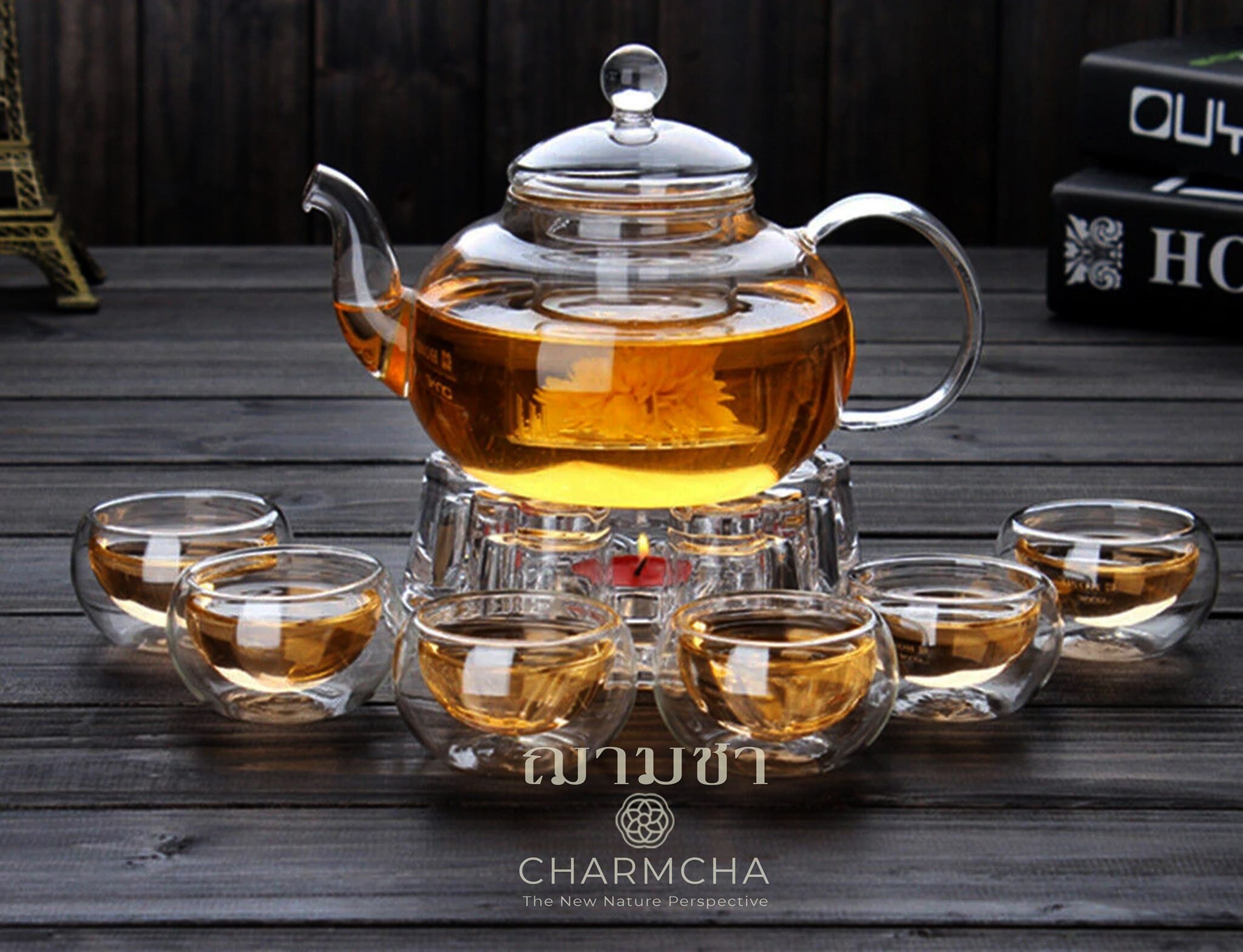 ถุกที่สุด!! ชุดกาน้ำชา600ml 1ชุด  มีตัวเลือกแก้ว 2-6 ใบ+ที่กรองชา+เตาอุ่น+เทียน ครบชุด ทำจากแก้ววางบนเตาความร้อนได้ charmcha ฌามชา ชุดของขวัญ