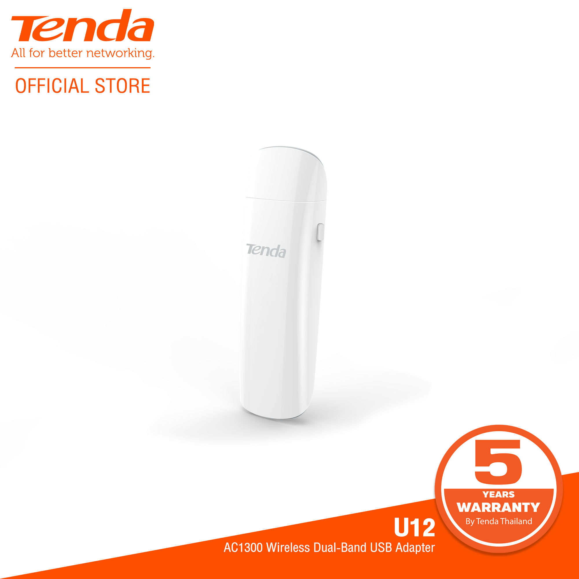 Tenda U12 WiFi Adapters ตัวรับสัญญาณ WiFi ไร้สาย AC1300 5Ghz + 2.4Ghz Ultra Speed Wireless Dual Band USB 3.0 (ประกันศูนย์ไทย 5 ปี)