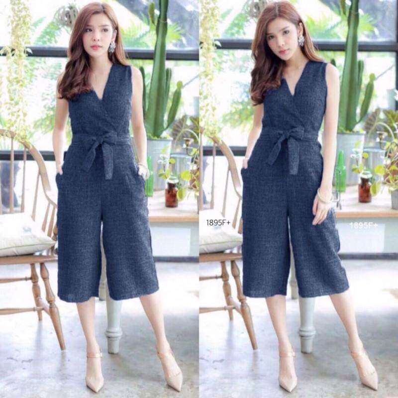 J1895 Jumpsuit ทรง 5 ส่วน คอวีไขว้