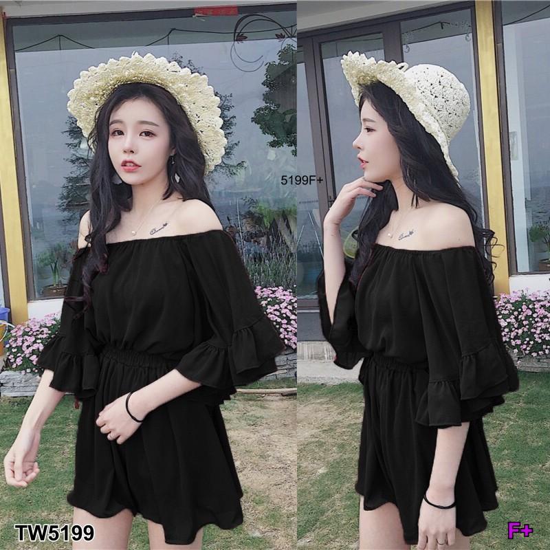 GN5199 **รบกวนสอบถามก่อนสั่งซื้อจ้า** Jumpsuit จั้มสูทขาสั้น ทรงปาดไหล่ผ้าชีฟอง