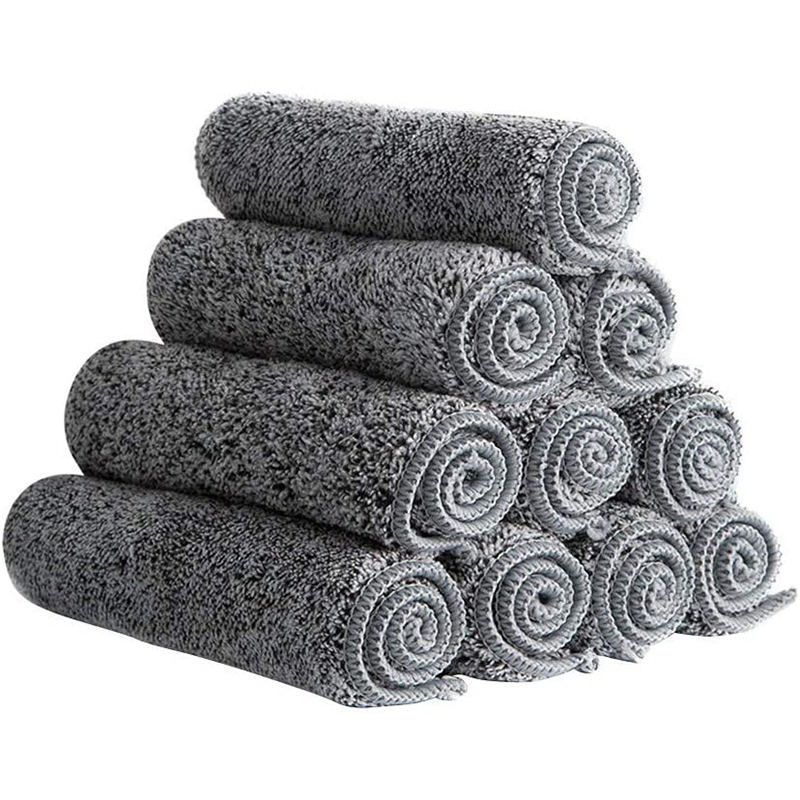 10 Pcs Kitchen Towel, Dirt and Oil Resistance Heavy Water Absorption Charcoal Fiber Kitchen Towels with Hanging Hole