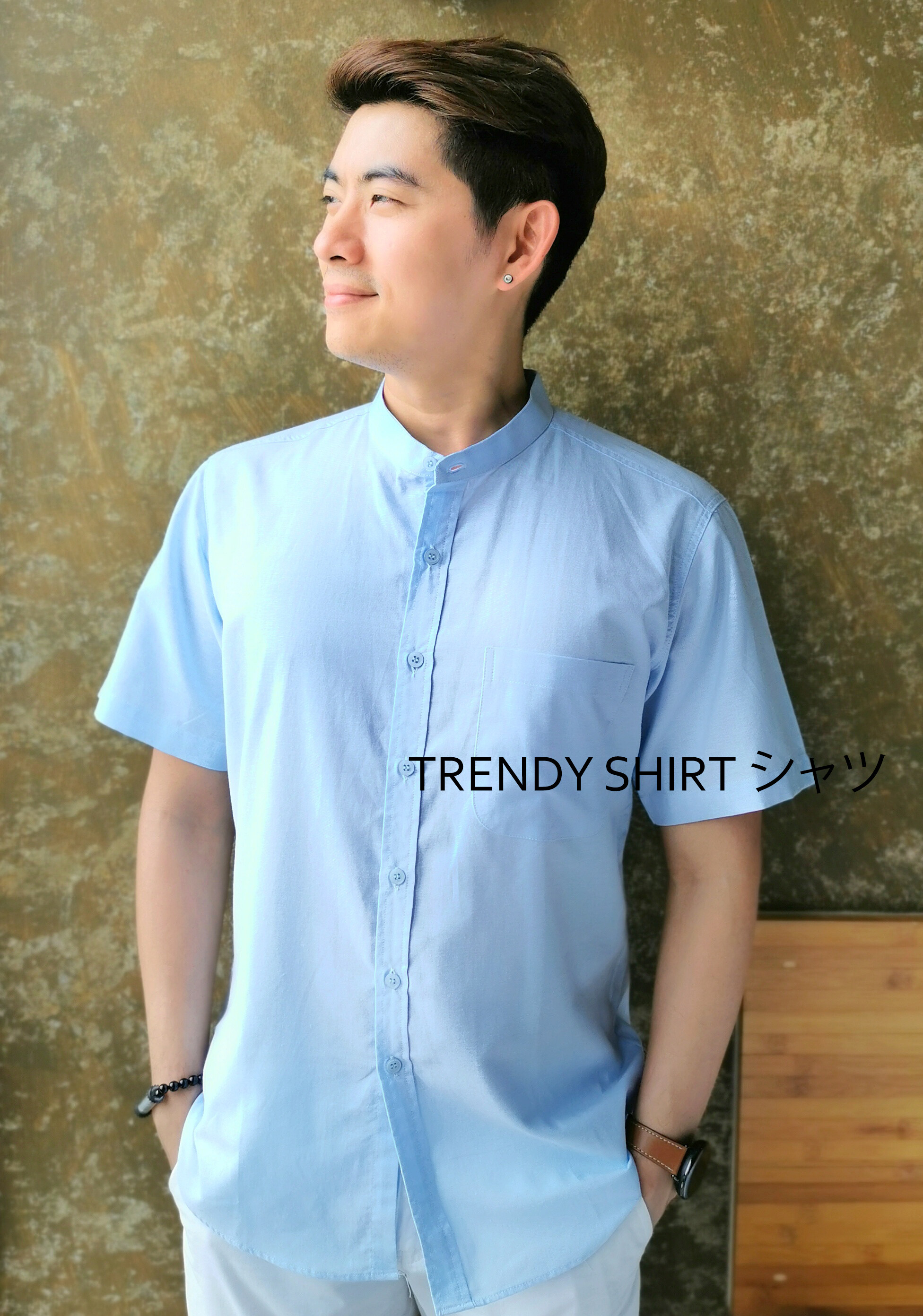 เสื้อเชิ้ตคอจีน แขนสั้น Trendy Shirt ผ้า Oxford เนื้อผ้าดี ใส่สบาย มีหลายสีหลายแบบให้เลือก