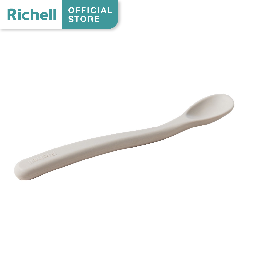 Richell Baby(ริเชลล์)ช้อนซิลิโคนปลายนิ่มสีเอิร์ธโทน(สีเทา) ซิลิโคนเนื้อนุ่มเป็นพิเศษ น้ำหนักเบา+เคสใส่ช้อนพกพาได้ Size M เหมาะสำหรับใช้ตักซุป ราคา 350 บาท*ส่งฟรี