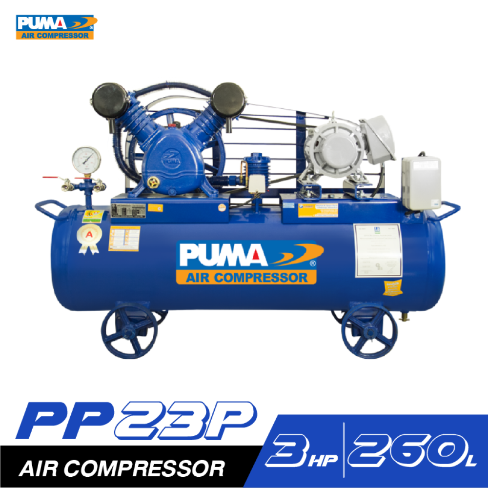 Puma Air Pump Puma 260 Liters (Belt Type) # 3 Horsepower Motor # Electricity 380 V # Air Volume 550 Liters/Minute (1 Year Warranty) ราคา 46,900 บาท*ส่งฟรี