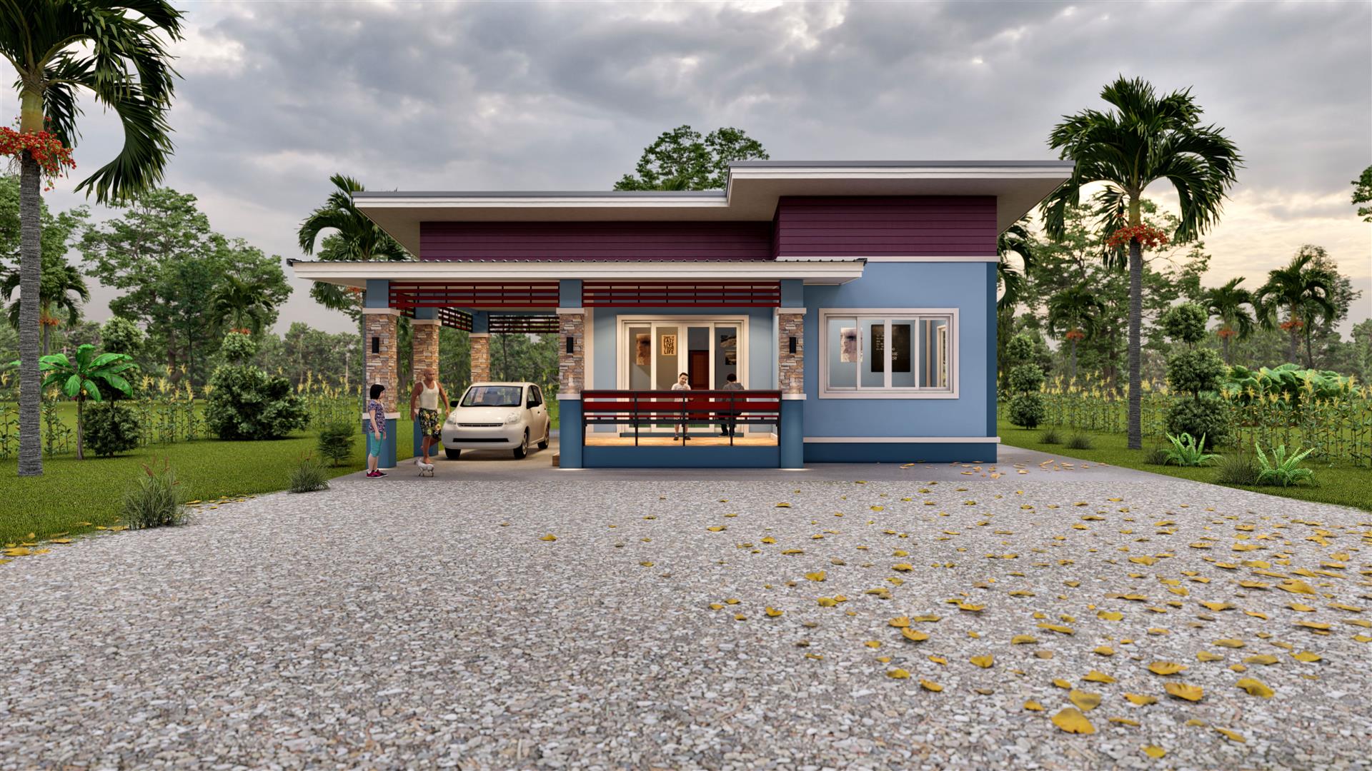 แบบบ้านชั้นเดียวแบบบ้านเกษตรชะอวด2ห้องนอน1ห้องน้ำ BluePrint-0208 แบบบ้านพร้อมปลูกสร้างขออนุญาตก่อสร้างและยื่นกู้ธนาคารด้วย Boq ราคา  15,000 บาท*ส่งฟรี