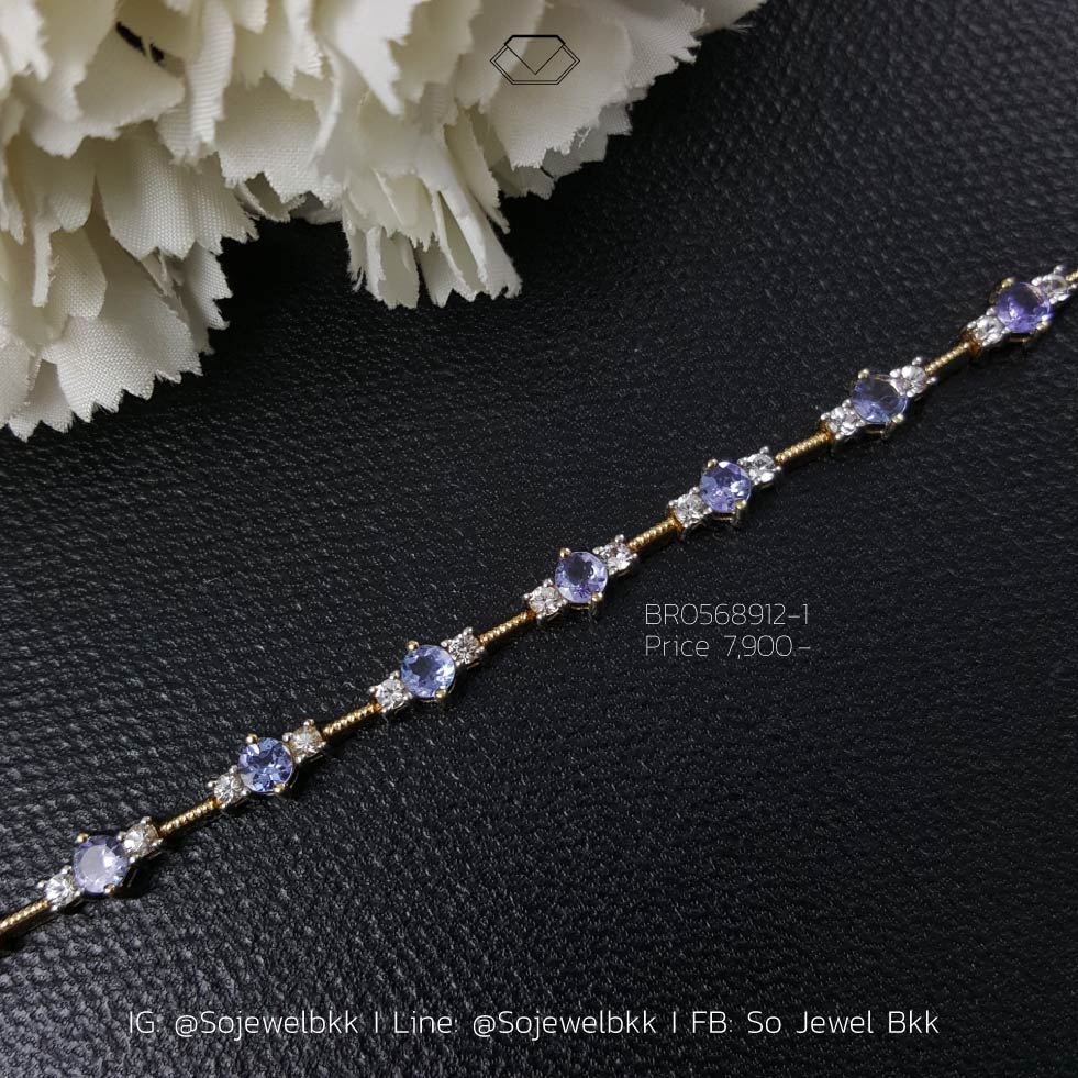 สร้อยข้อมือแทนซาไนท์(Tanzanite) สร้อยข้อมือพลอยแท้ สร้อยข้อมือเงินแท้ เงินแท้925 ตัวเรือนชุบทองคำขาว ความยาว18ซม. รหัสสินค้า BR0568912-1