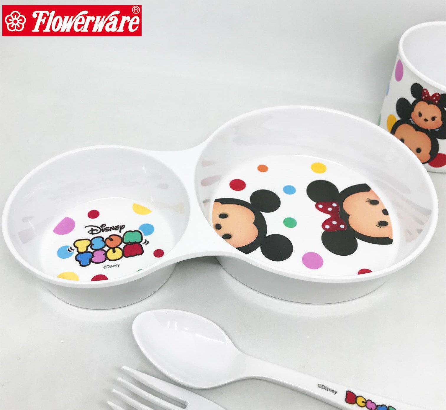 [ขายแยกชิ้น] จานข้าวเด็ก ช้อนส้อมเด็ก ถาดหลุม แก้วน้ำเมลามีน Disney TSUM TSUM ยี่ห้อ ฟลาวเวอร์แวร์ /  1 ชิ้น