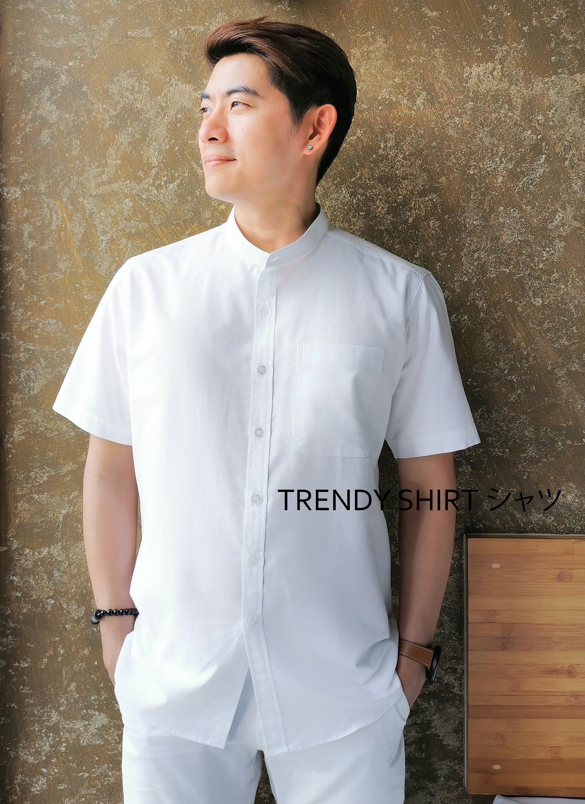 เสื้อเชิ้ตคอจีน แขนสั้น Trendy Shirt ผ้า Oxford เนื้อผ้าดี ใส่สบาย มีหลายสีหลายแบบให้เลือก