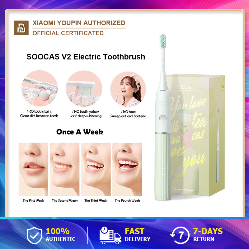 SOOCAS V2 Electric Toothbrush Green/Pink แปรงสีฟันไฟฟ้า สีพาสเทลสดใส กันน้ำได้  ต้องชาร์จปีละสองครั้งเท่านั้น