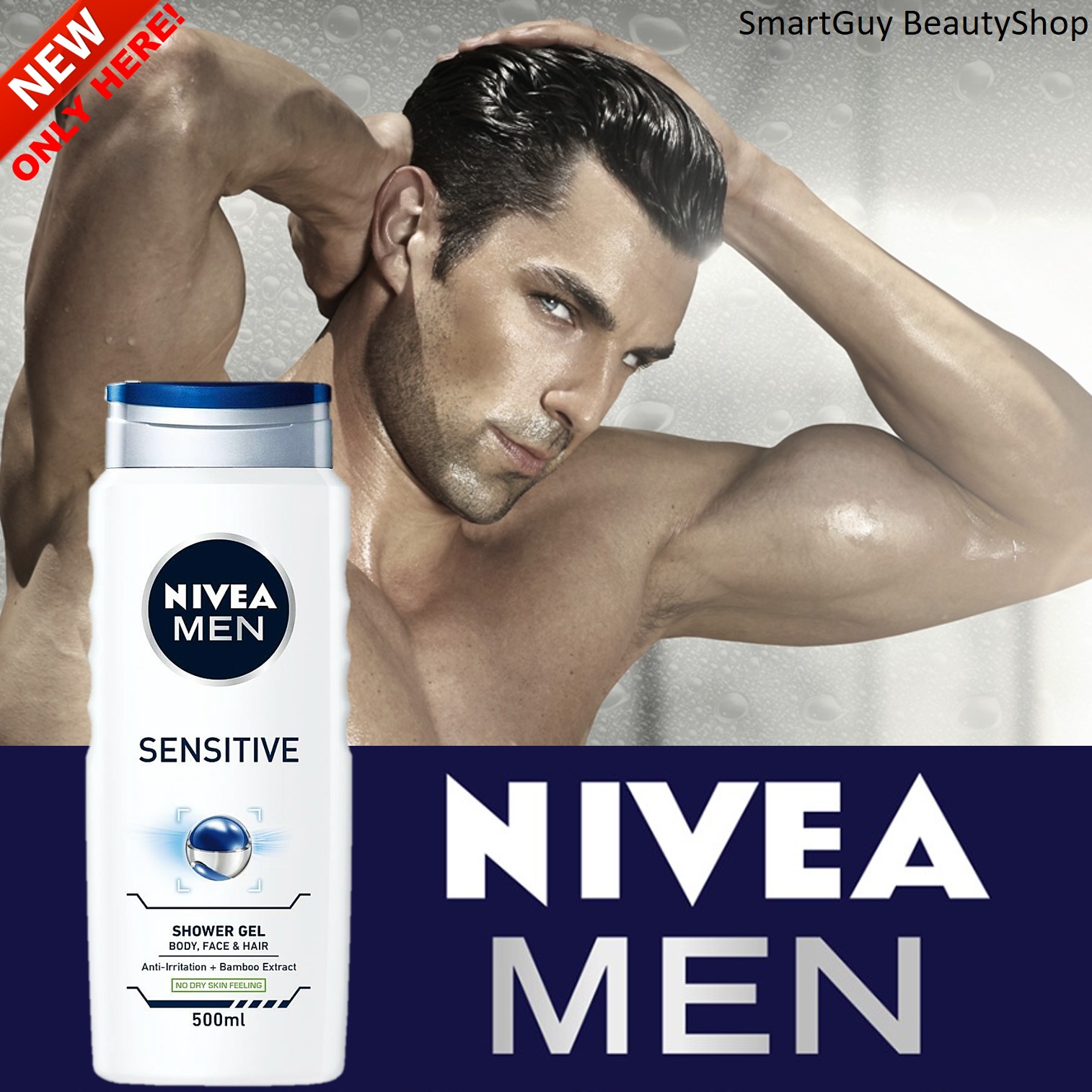 Nivea Men Shower Gel Body Wash Sensitive for Body, Face and Hair 500ml ผลิตภัณฑ์ทำความสะอาดเส้นผมผิวหน้าผิวกายสูตรพิเศษจากนีเวียเม็นสำหรับผู้ชาย ราคา 1,250 บาท*ส่งฟรี