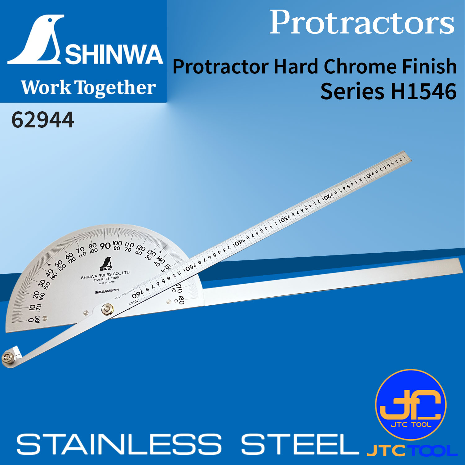 Shinwa ครึ่งวงกลมวัดองศา - Stainless Steel Protractor No.62944