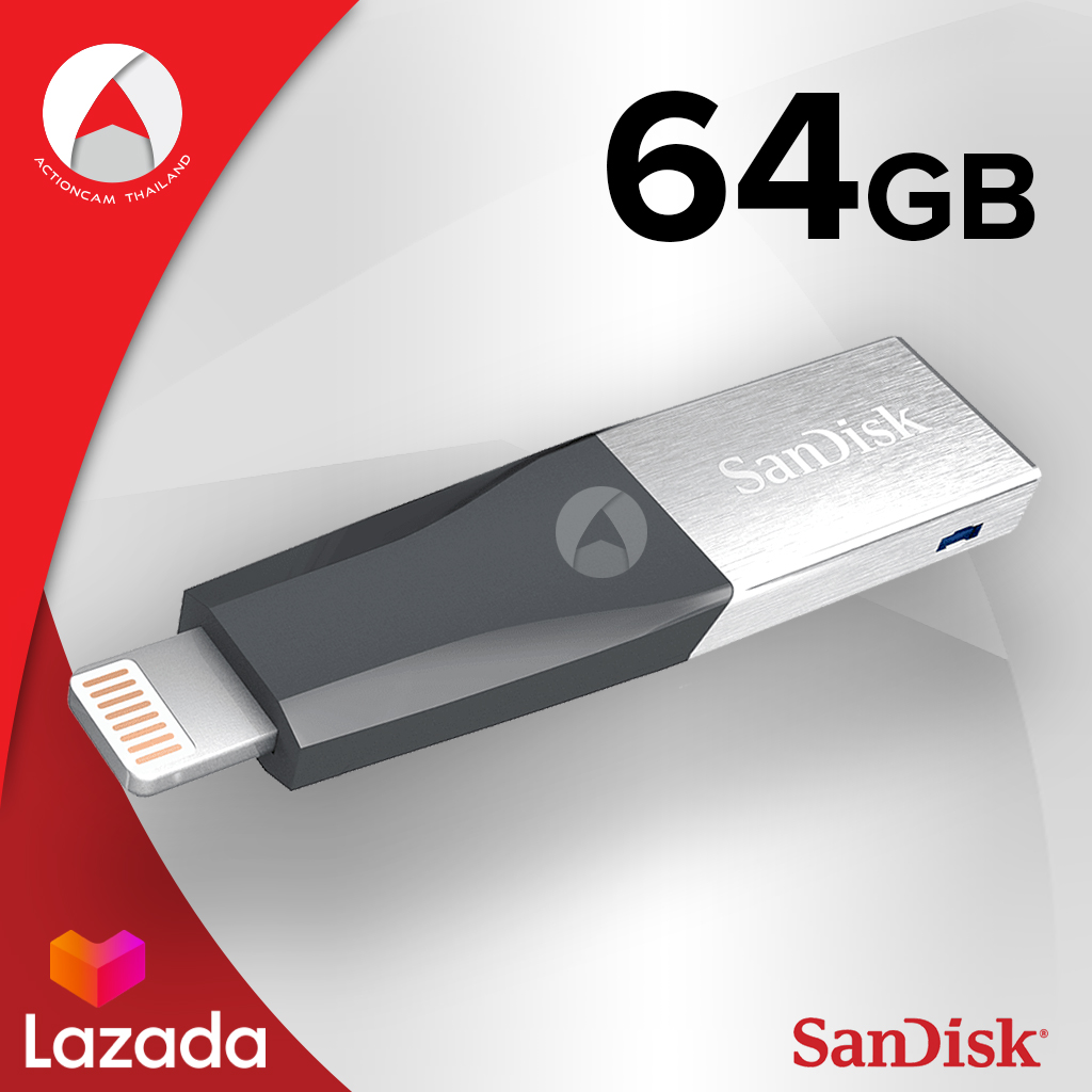 SanDisk New iXpand Mini flash drive 64GB (SDIX40N-064G-GN6NN)แฟลชไดร์ฟสำหรับ iPhone และ iPad เมมโมรี่ แซนดิส สำรองข้อมูล ประกัน Synnex 2ปี