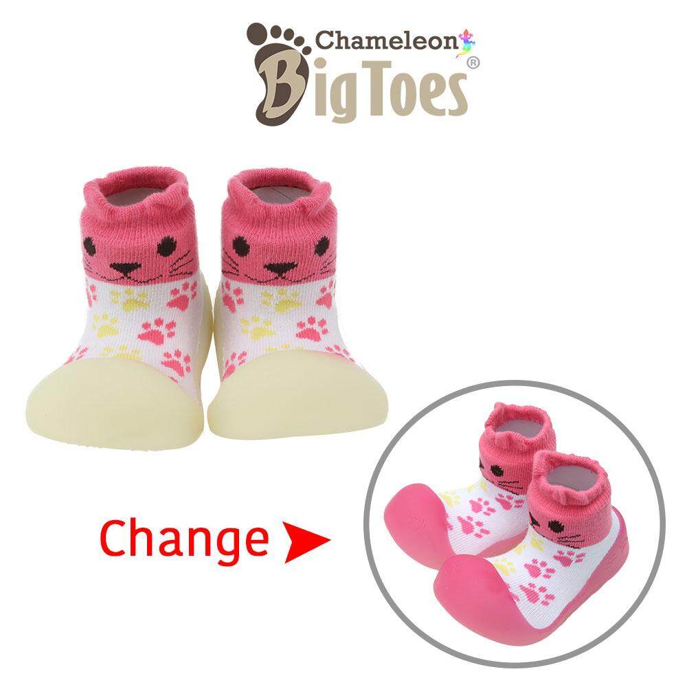 รองเท้าเด็ก รองเท้าเด็กชาย รองเท้าเด็กผู้หญิง Bigtoes - Chameleon ลาย Meaw (แมวเหมียวชมพู) รองเท้าเปลี่ยนสีได้ เมื่อโดนแสงแดด (UV) MADE IN KOREA