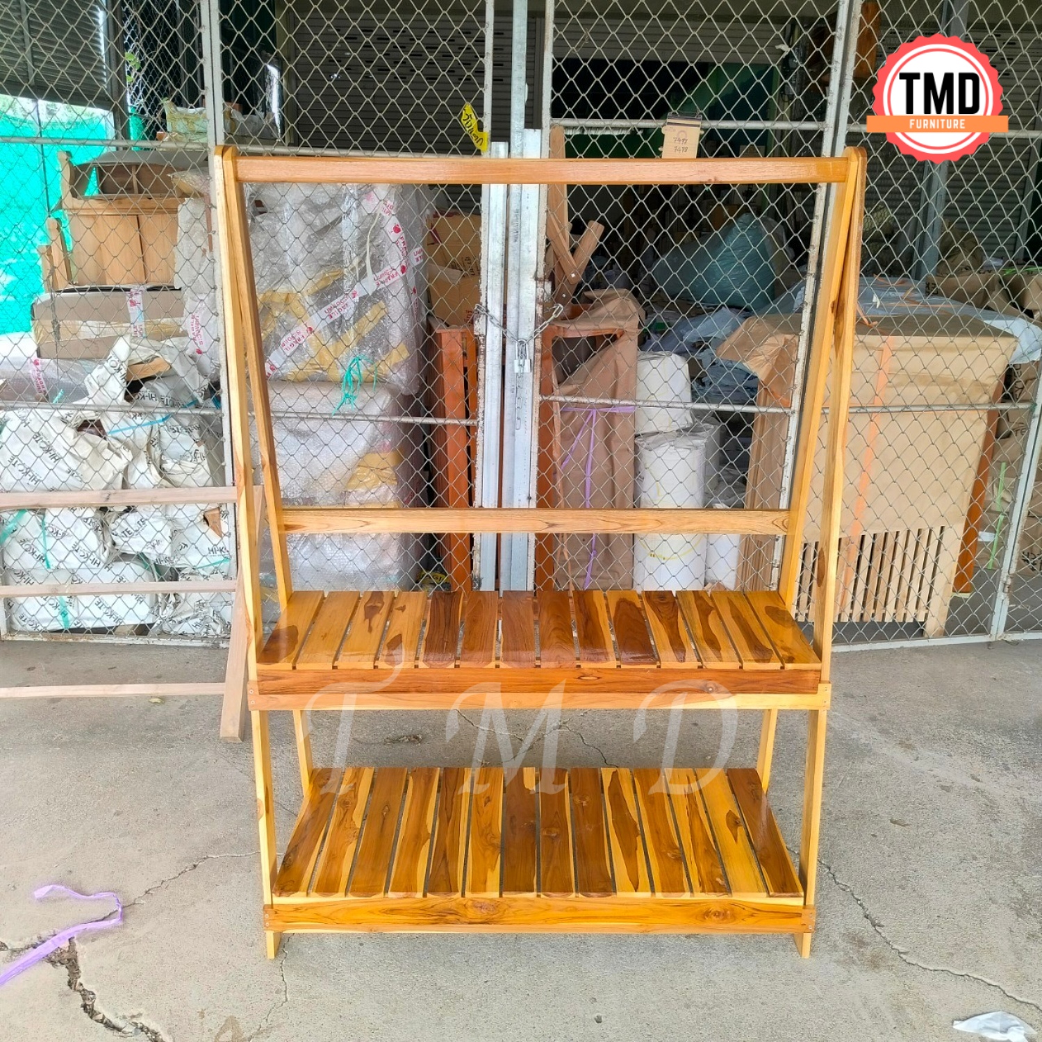 TMD ราวตากผ้า ราวผ้าไม้สัก ที่ตากผ้า พับได้ กว้าง115 ซม สูง150 ซม ชั้นที่1 ลึก40 ซม ชั้นที่2 ลึก30 ซม. สีเคลือบใส แบบ 2 ชั้นวาง Clothes rack. ราคา 1,190 บาท*ส่งฟรี