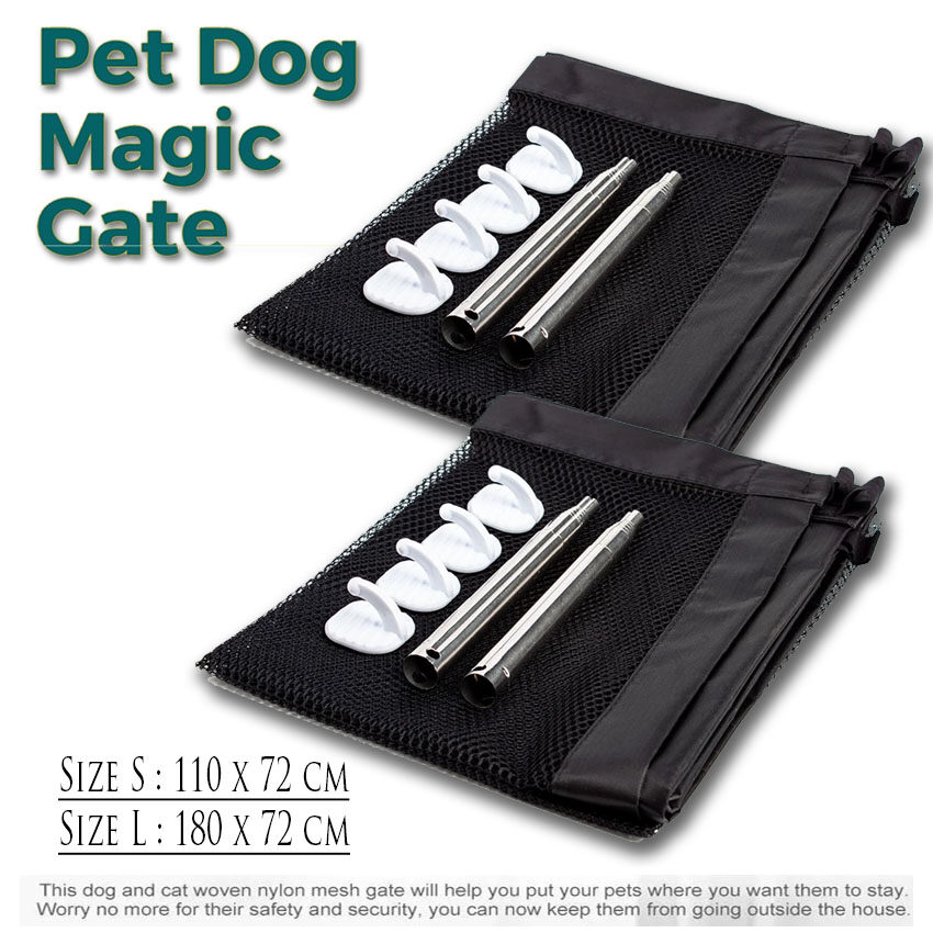 Magic Pet Gate ประตูม้วนกั้นสัตว์เลี้ยงมหัศจรรย์ ม่านรั้วกันสุนัข เป็นประตูกั้นระหว่างสัตว์สามารถติดตั้งง่ายน้ำหนักเบา Size S (2 แพคเกจ)