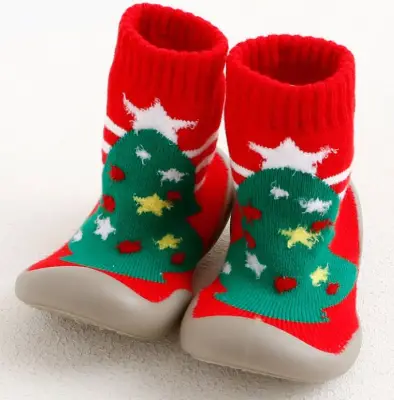 Akachan รองเท้าเด็กหัดเดินแบบถุงเท้าพื้นยาง - ต้นคริสต์มาส