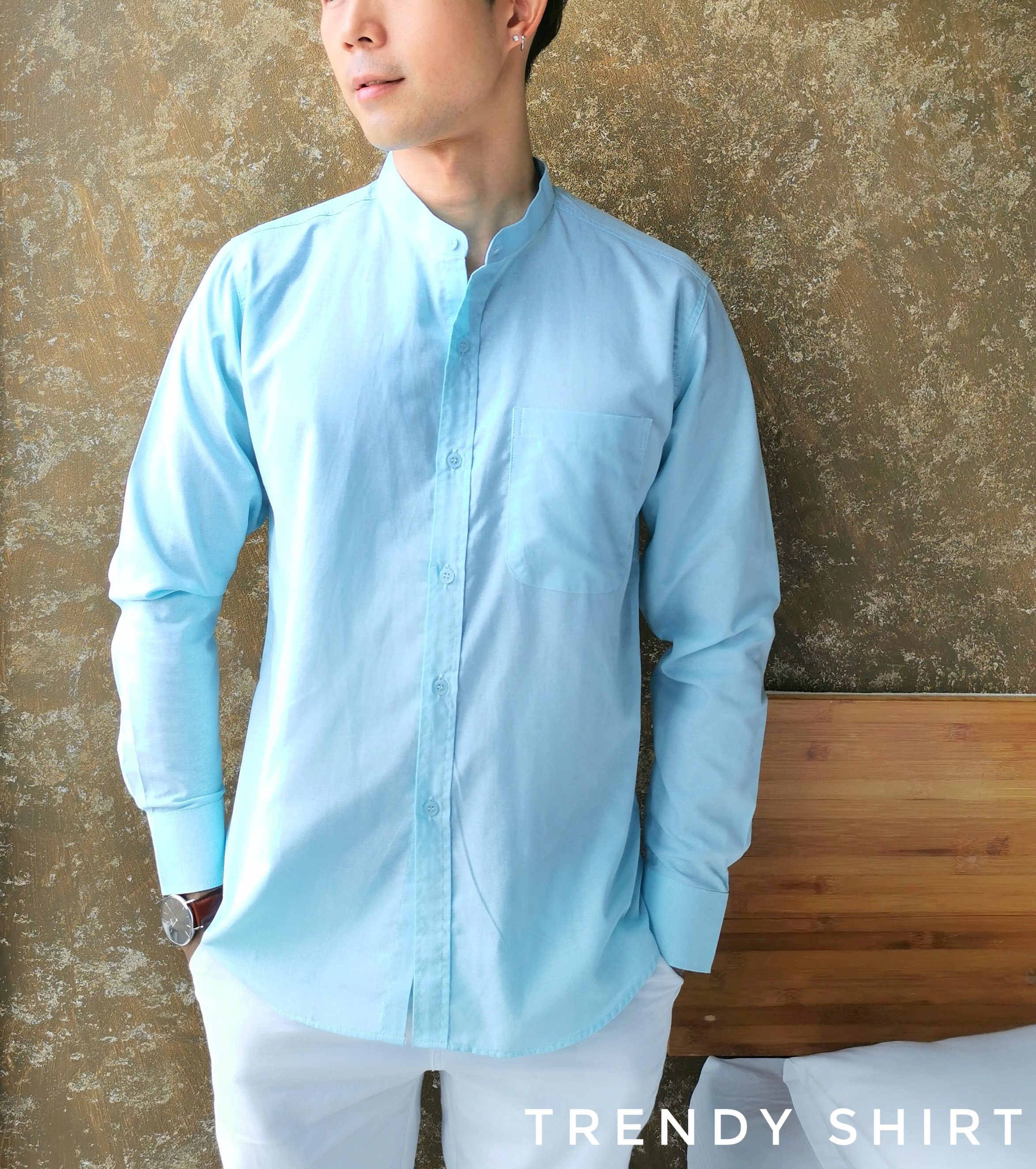 เสื้อเชิ้ตคอจีน แขนยาว Trendy Shirt ผ้า Oxford เนื้อผ้าดี ใส่สบาย มีหลายสีหลายแบบให้เลือก