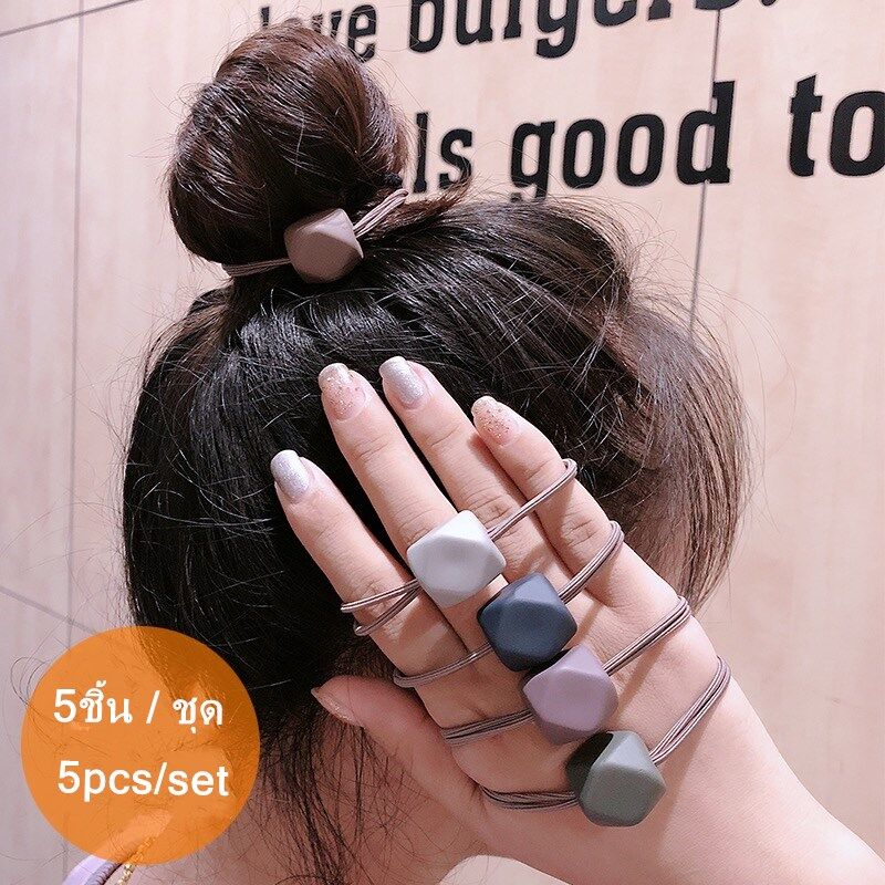 ลูกปัดแปดเหลี่ยมหัวเชือกผูกผมง่ายๆยางรัดผมสี MorandiOctagonal beads head rope simple hair tie Morandi color hair rubber band