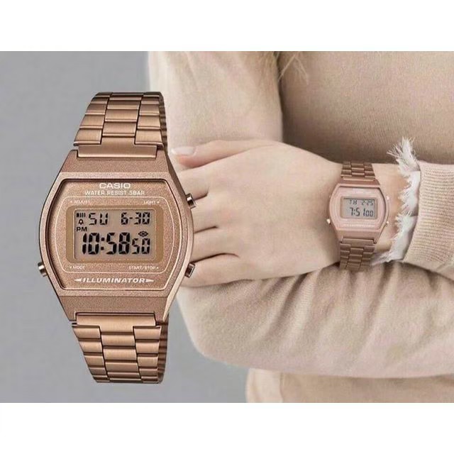 (ถูกที่สุด) casio นาฬิกาข้อมือ รุ่น B640WC-5A กล่อง+คู่มือ คาสิโอ้ สายเหล็ก กันน้ำ100%  สีพิ้งโกล์ว ดำทอง  RC610