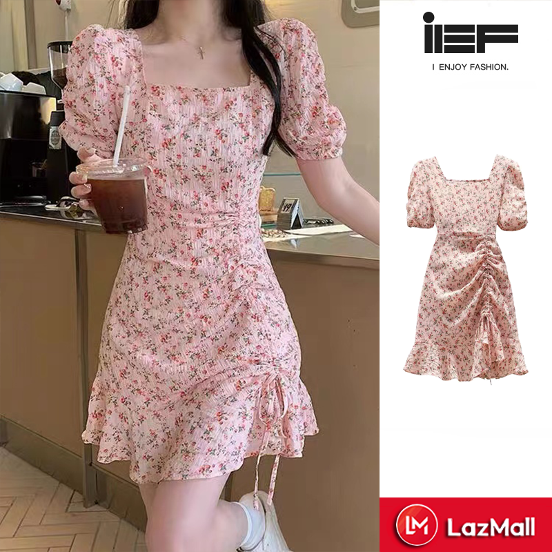 [IEF Puff sleeve floral skirt, square neck, fishtail skirt dress for summer. plump girl dress beautiful korean dress2023,IEF floral puff sleeve square neck skirt, fishtail skirt dress for summer chubby girl dress,] ราคา 149 บาท*ส่งฟรี