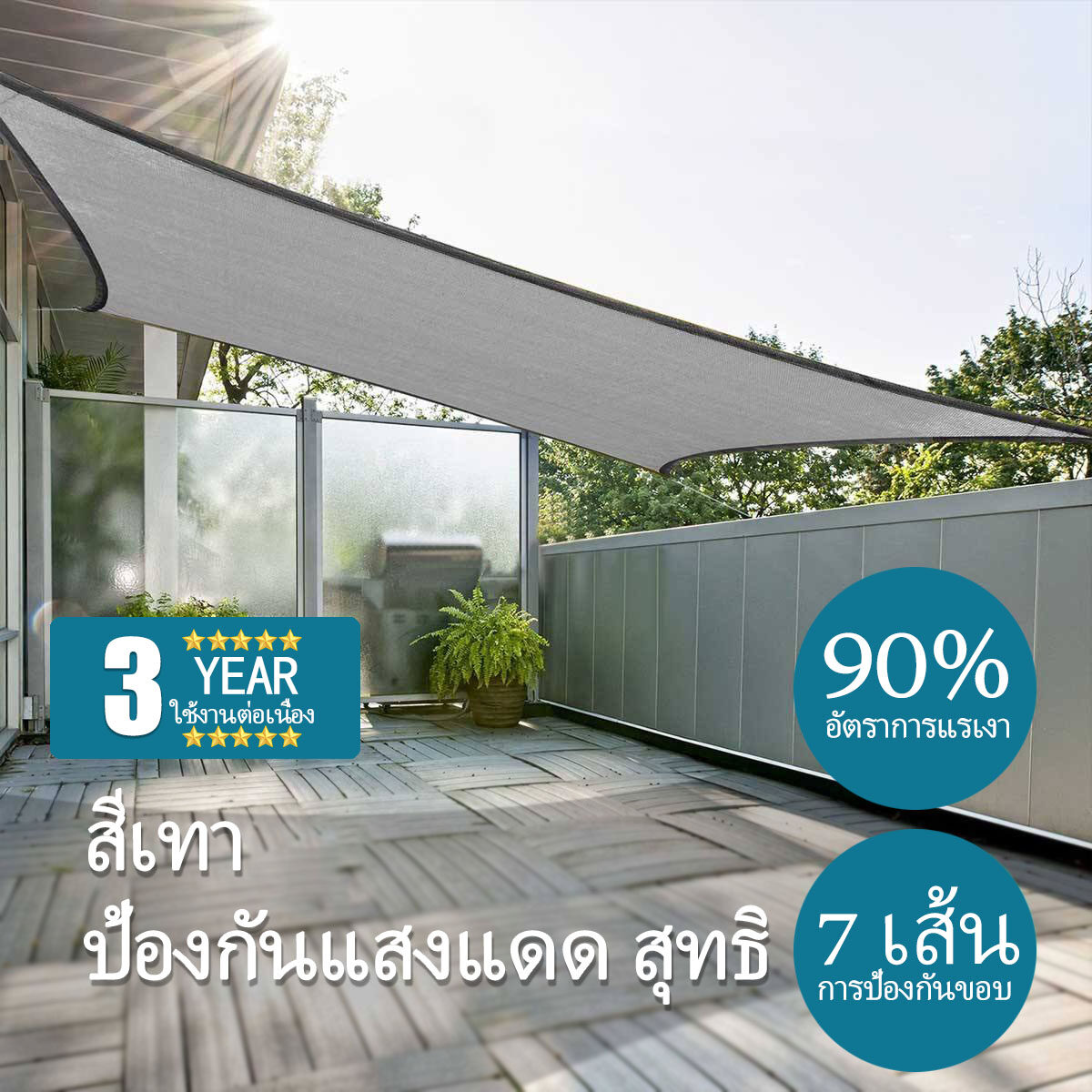 สุทธิร่มเงาบังแดด 90%กันสาด ตาข่ายบังแดดผ้ากันแดด กันแดดสุทธิร่มบังแดดกลางแจ้ง ปกป้องที่พักพิงรถ ลานบังแดดเร
