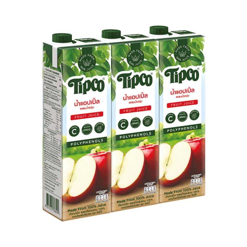ทิปโก้ น้ำแอปเปิ้ล 100% ขนาด 1000 มล. แพ็ค 3 กล่อง