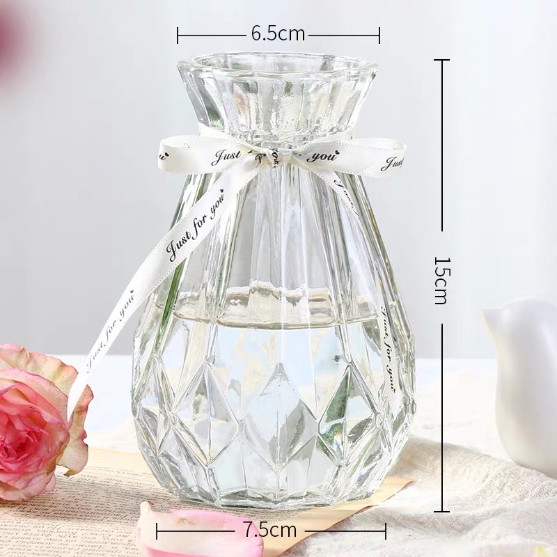 แจกันดอกไม้ vase แก้วโปร่งใสแจกันยุโรปห้องนั่งเล่นที่เรียบง่ายตกแต่ง