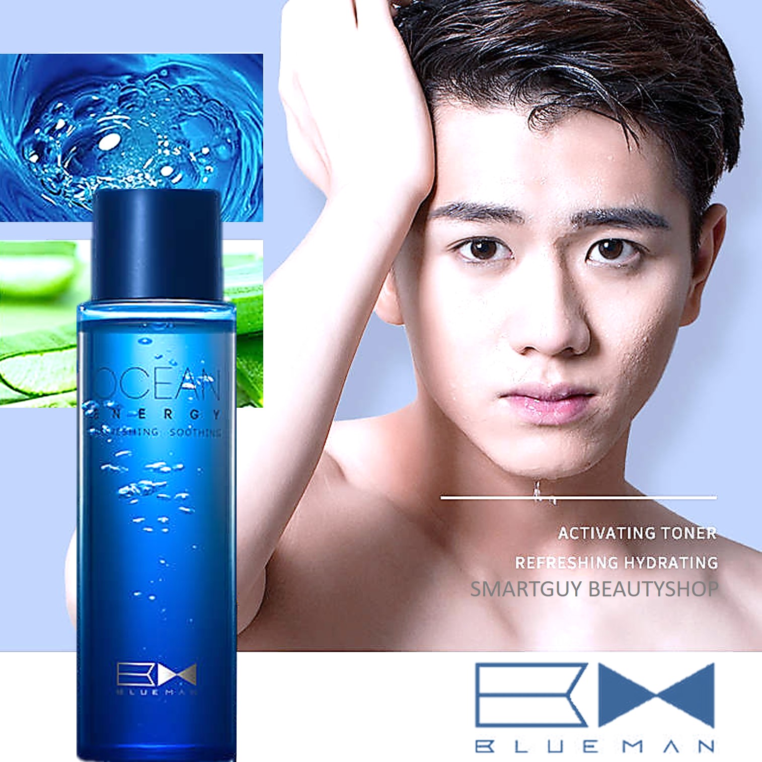 โทนเนอร์สูตรพรีเมี่ยมสำหรับผิวหน้าผู้ชาย BlueMan Skin Pro Ocean Energy Hydrating Activating Toner 150ml.