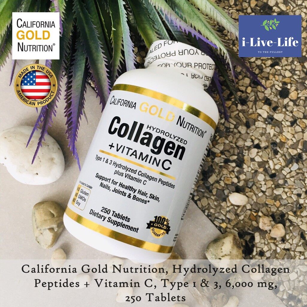 Hydrolyzed Collagen Peptides + Vitamin C Type 1 & 3, 6000 mg 250 Tablets - California Gold Nutrition คอลลาเจน ราคา 2,155 บาท*ส่งฟรี