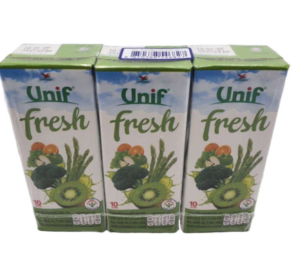 น้ำผักผลไม้รวมผสมผักใบเขียว น้ำผลไม้ ยูนิฟ 40เปอร์เซน ขนาด 180 มล 3 กล่อง unif fresh drink