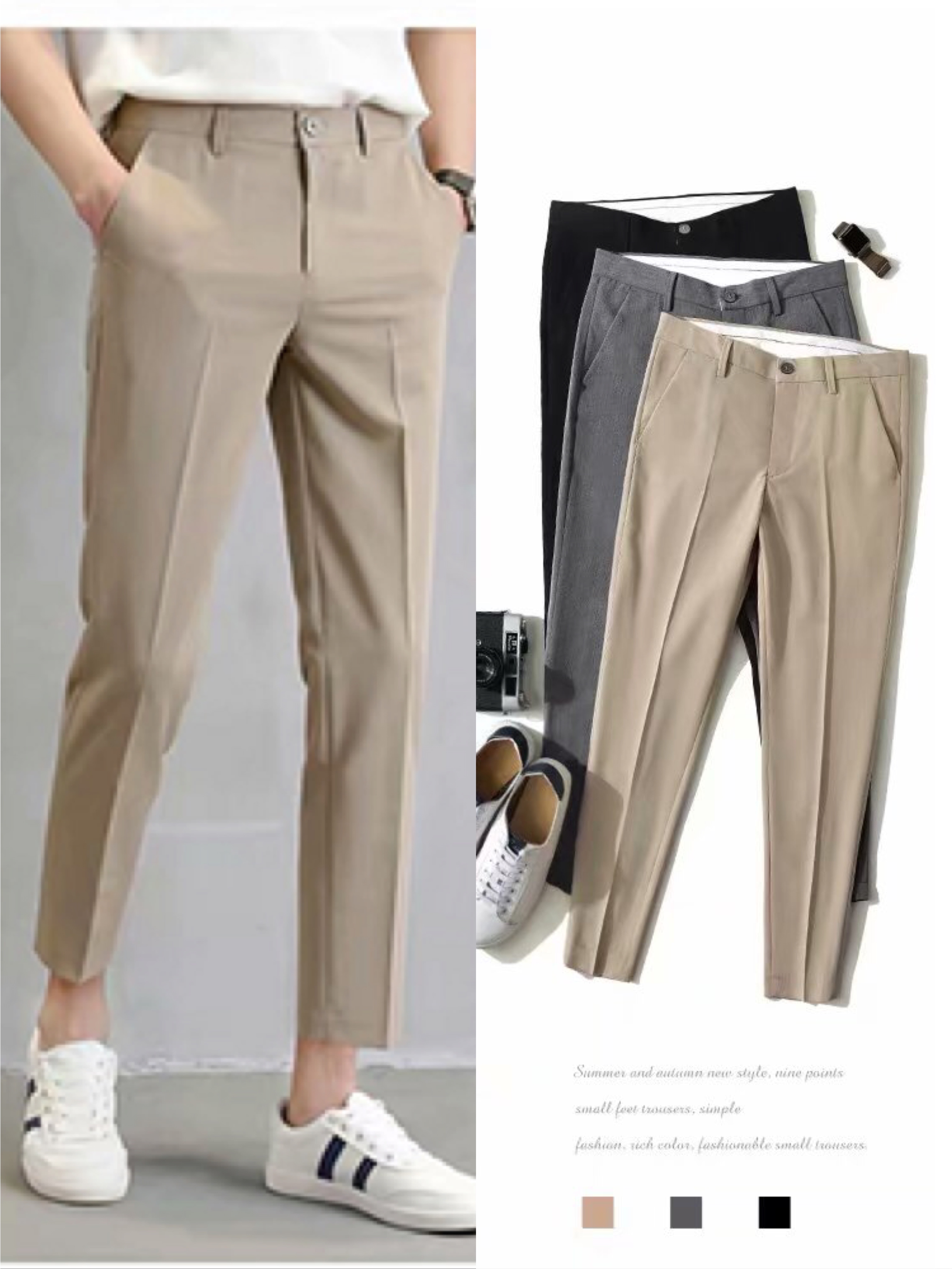 New  Fashion Casual Slacks Cropped Pants X201 กางเกงสแล็คชาย 5ส่วน สไตย์เกาหลี กางเกงขายาวชาย