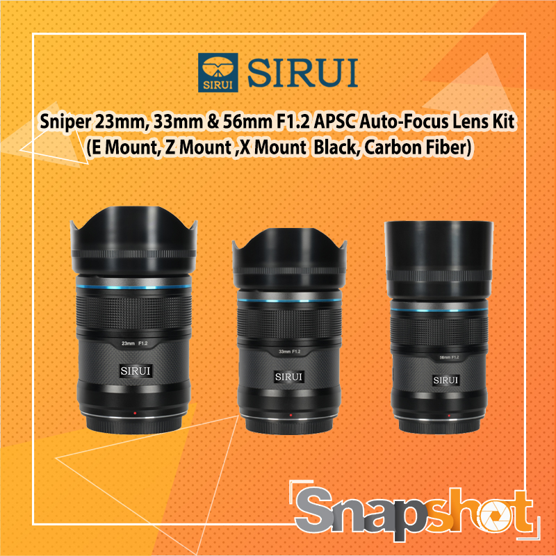 Sirui Sniper 23mm, 33mm & 56mm F1.2 APSC Auto-Focus Lens Kit (E Mount, Z Mount , X Mount (Black, Carbon Fiber) ประกันศูนย์ไทย ราคา 13,890 บาท*ส่งฟรี