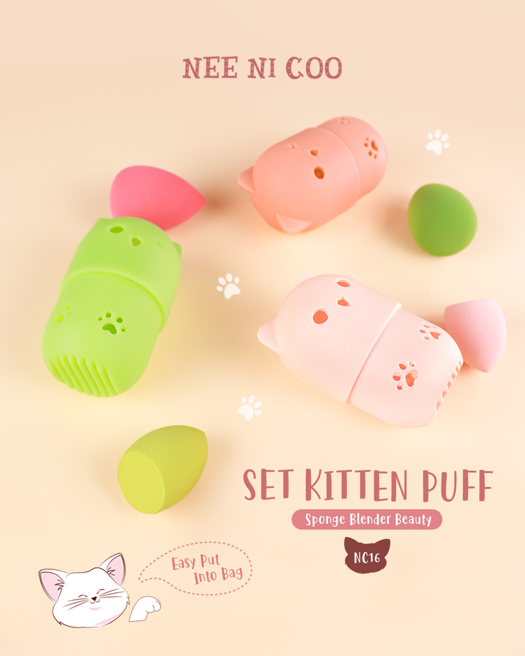 NEE CARA NEE NI COO SET KITTEN PUFF (NC16) : NEECARA นีนิโค เซ็ต พัฟ ฟองน้ำ แมว x 1 ชิ้น abcmall